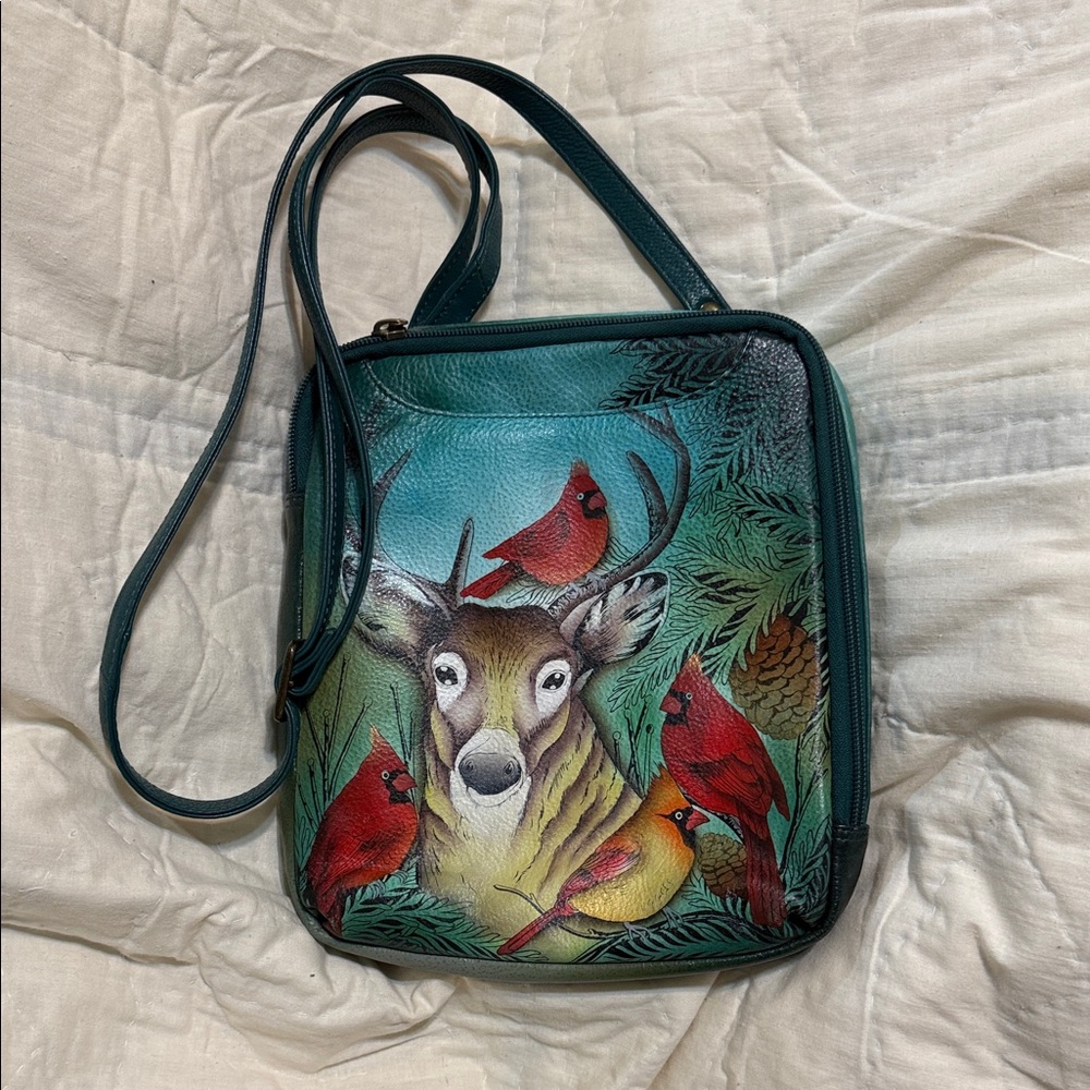Anuschka Artistic Crossbody Bag - Teal and Red